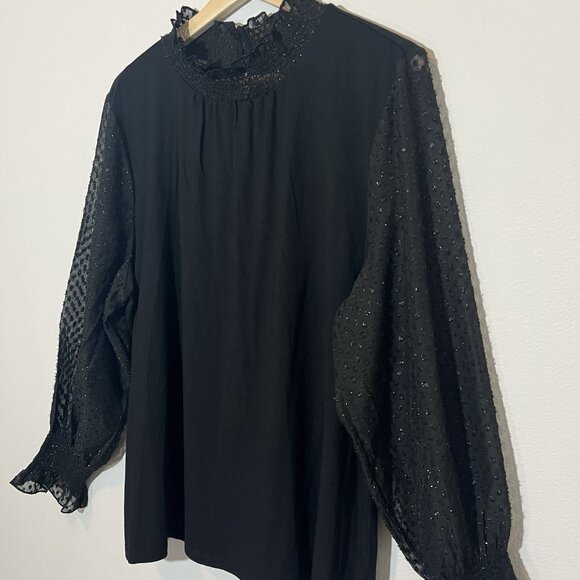 Talbots Women’s Black Blouse Plus Petite 2X Majesty Long Sleeve Smocked Stretch - Picture 11 of 13